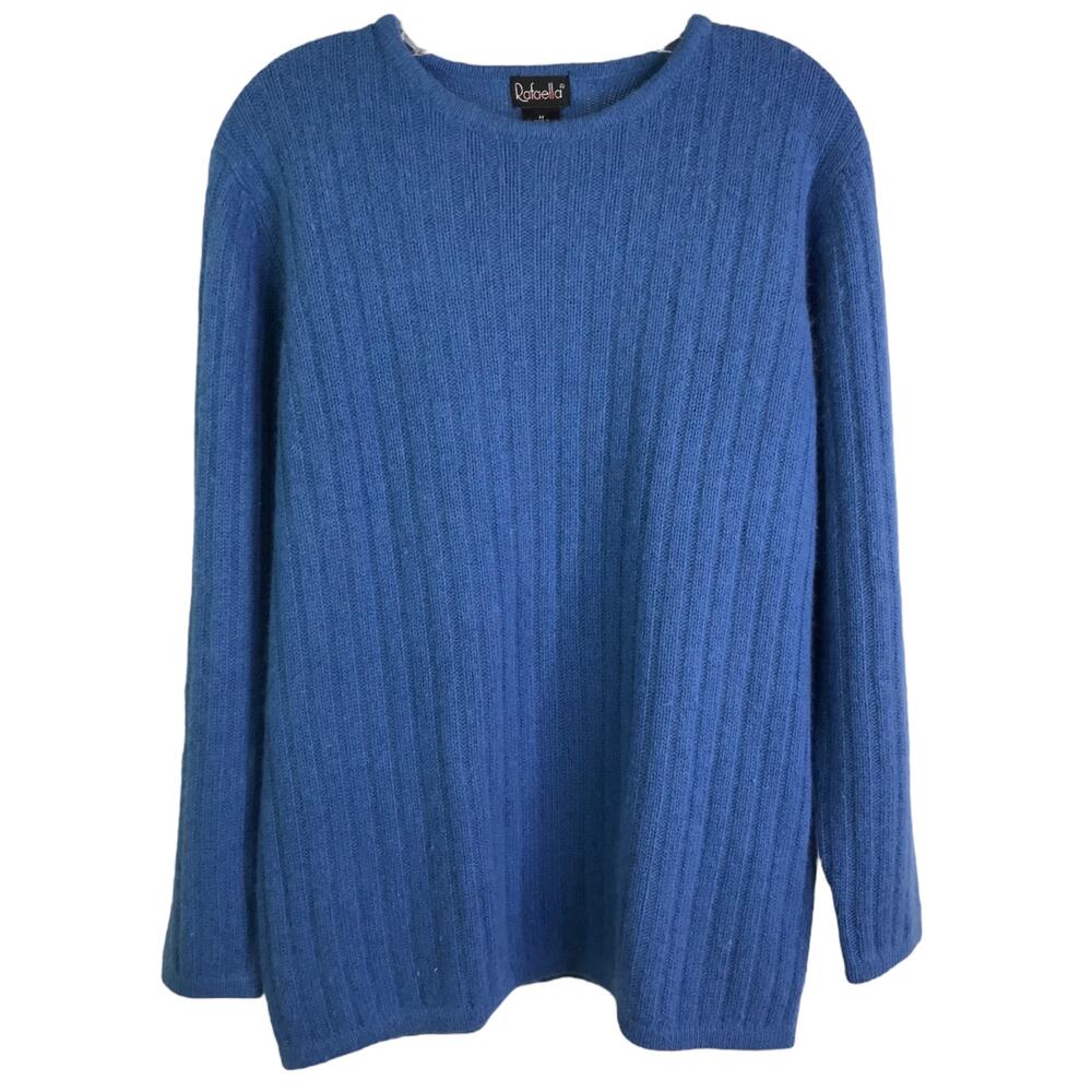 Rafaella Sweater Womens M Blue Rib Knit Long Sleeves Pullover Angora Lambswool